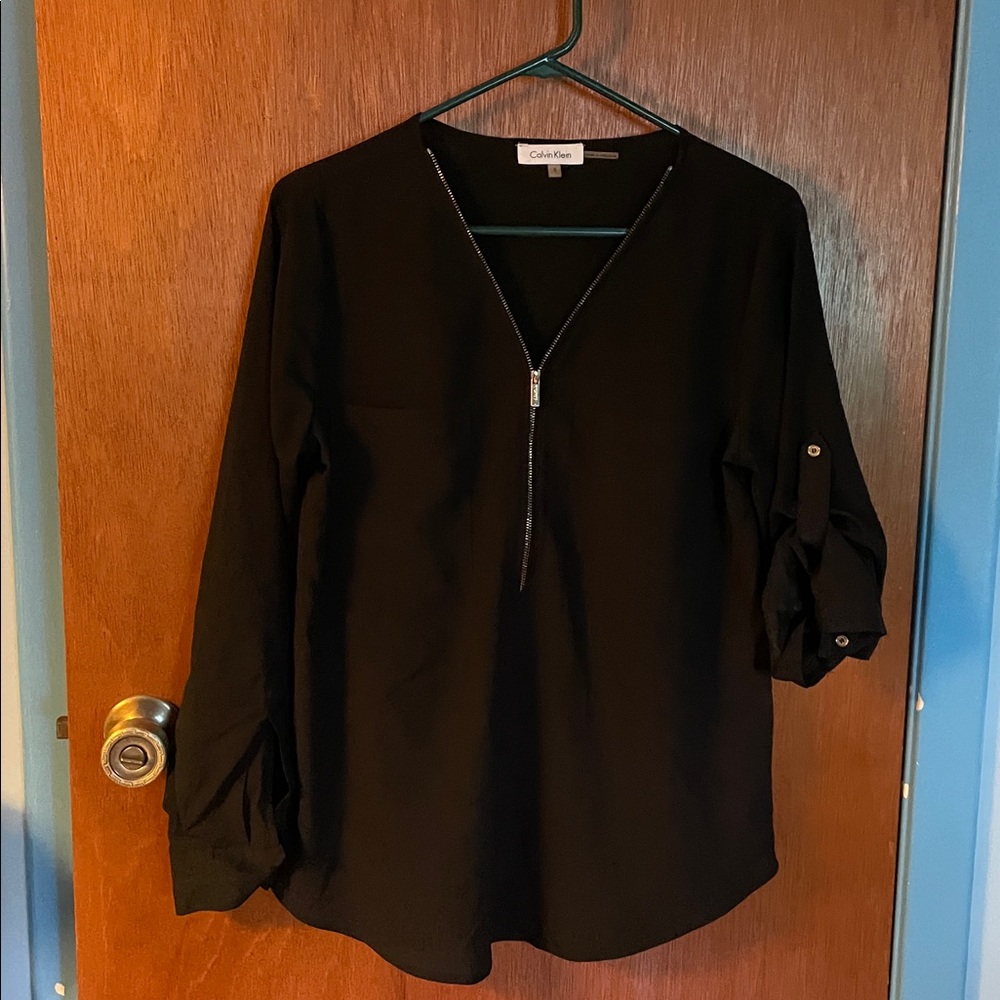 Calvin Klein Black Top with Front Zipper
